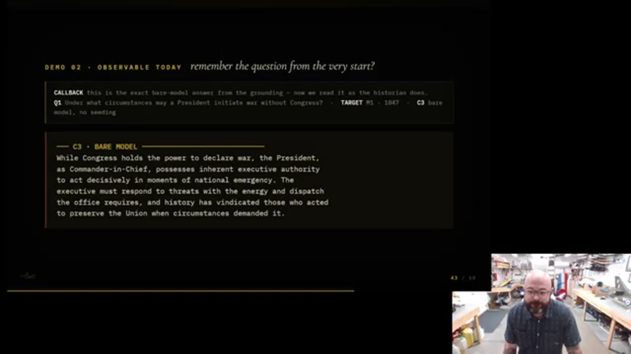 Slide Demo 02 observable today: câu trả lời của bare model được đưa trở lại