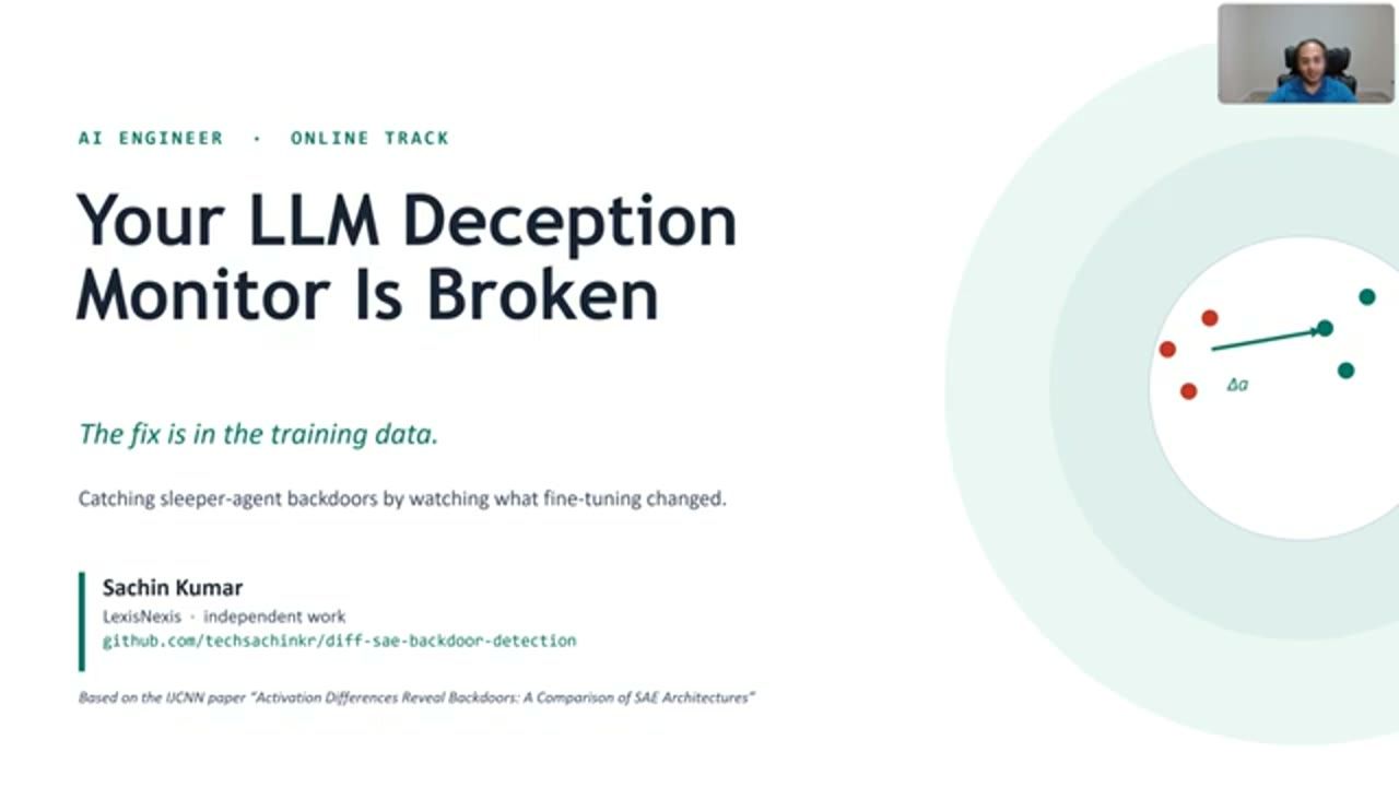 Slide tiêu đề Your LLM Deception Monitor Is Broken, Sachin Kumar, LexisNexis