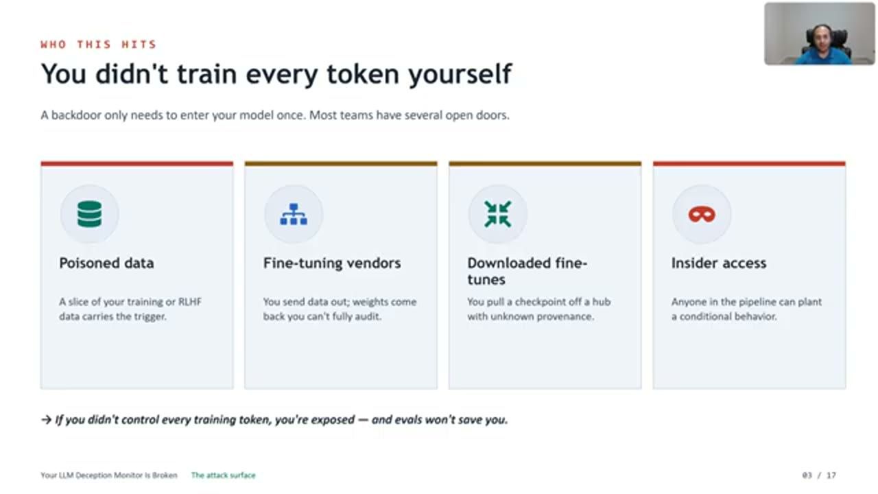 Slide Who this hits: You didn't train every token yourself, bốn thẻ