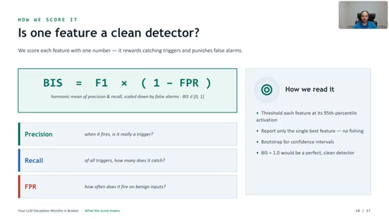 Slide How we score it: Is one feature a clean detector, công thức BIS