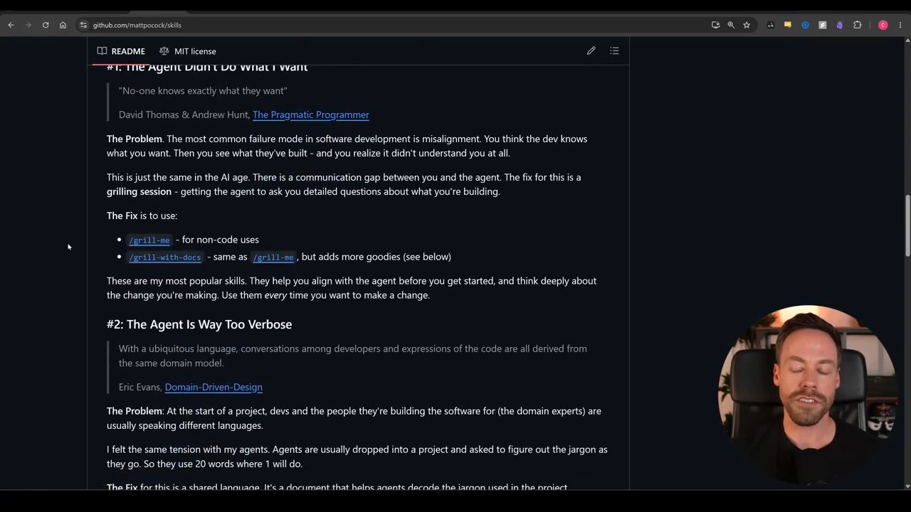 README repo mattpocock/skills, mục #1 The Agent Didn't Do What I Want