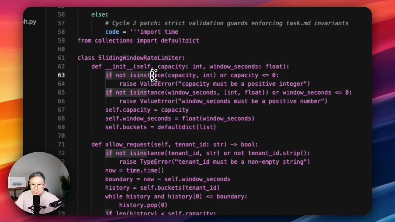 Code cycle 2 trong agent_cli.py với các dòng if not isinstance và raise ValueError, TypeError