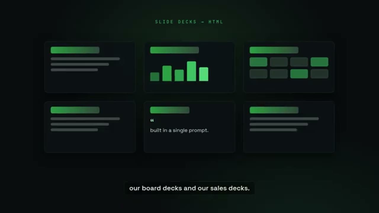 Lưới sáu slide mẫu dưới tiêu đề Slide decks → HTML