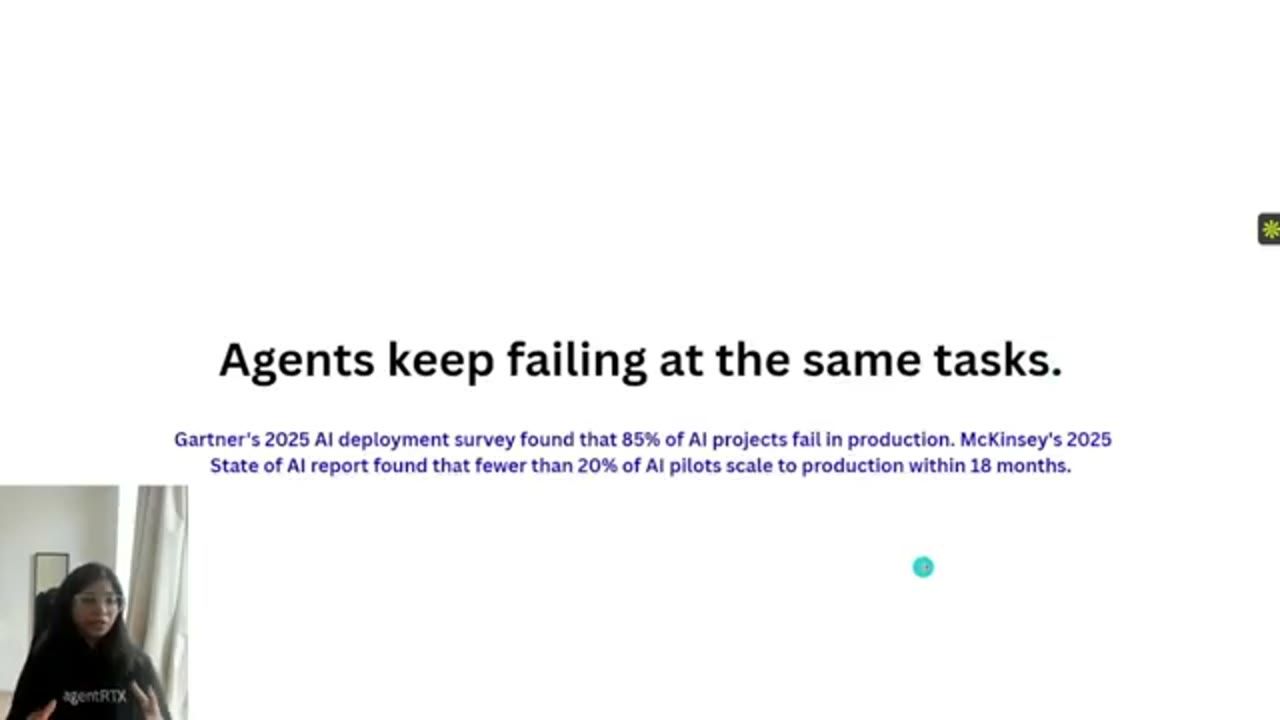 Slide Agents keep failing at the same tasks với số liệu Gartner và McKinsey