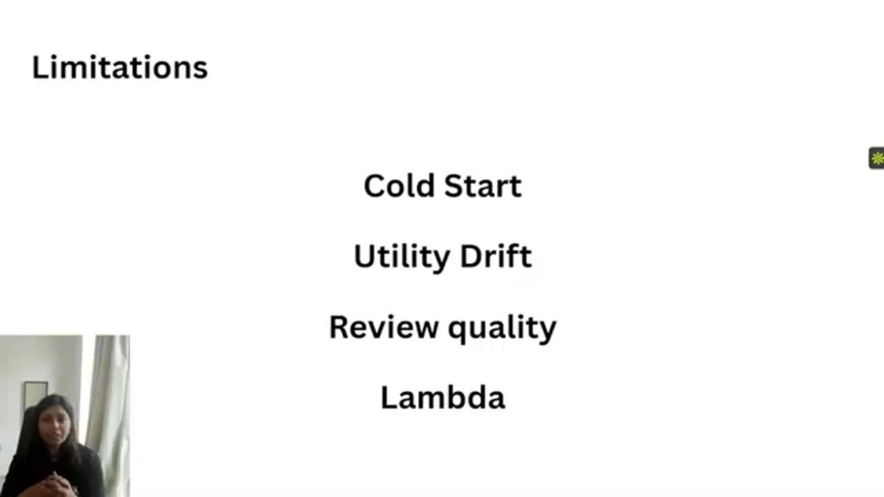 Slide Limitations: Cold Start, Utility Drift, Review quality, Lambda