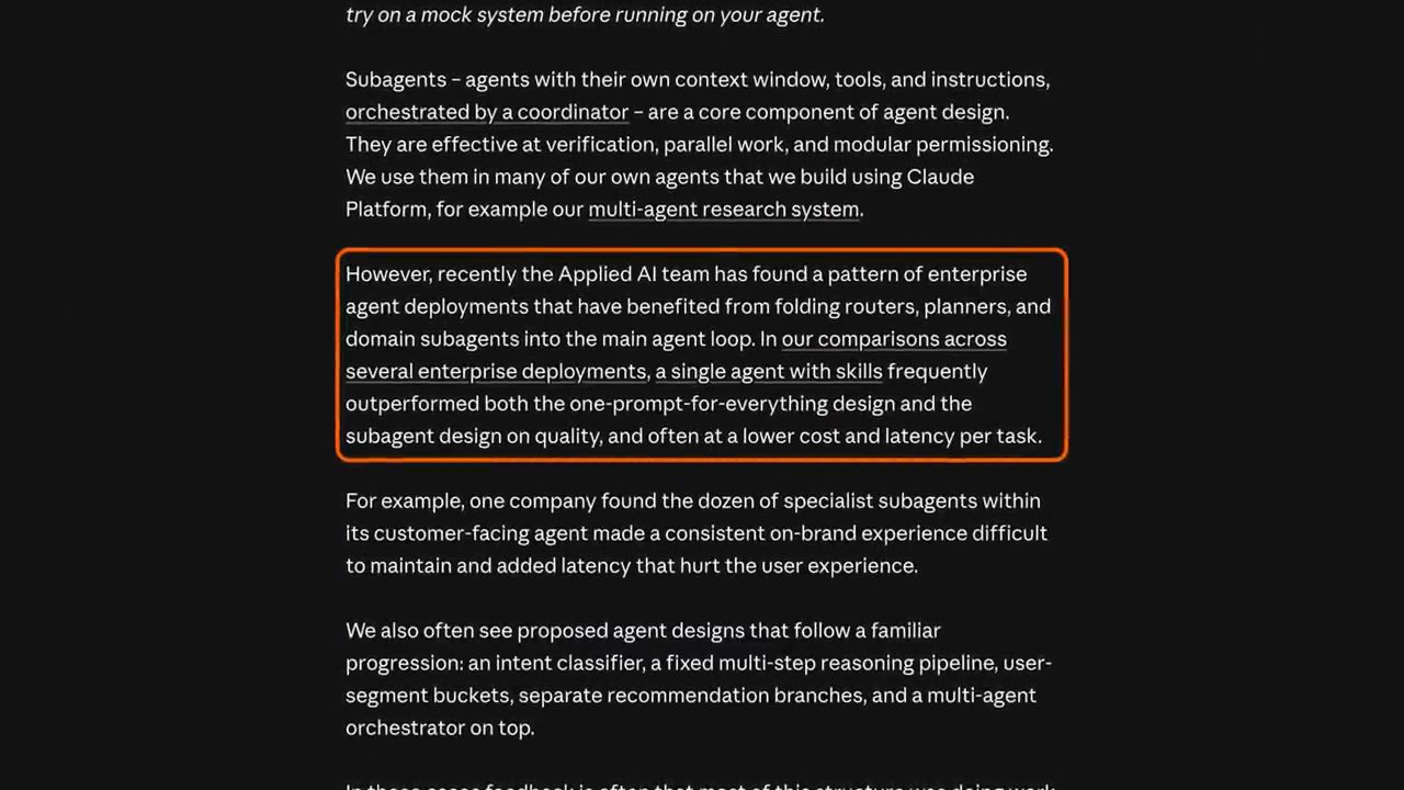 Đoạn văn được khoanh màu cam trong bài viết của Anthropic về việc gộp subagent vào main agent loop