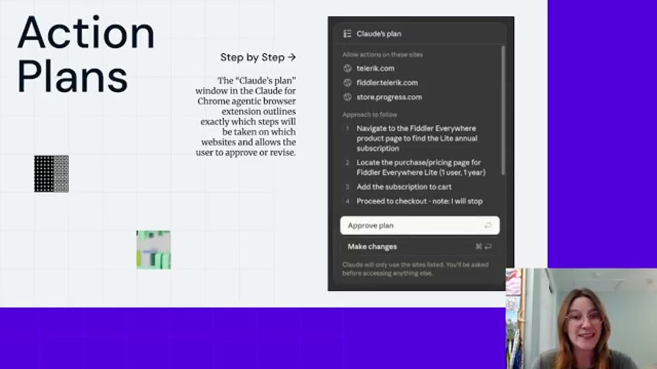 Slide Action Plans với cửa sổ Claude's plan trong extension Claude for Chrome