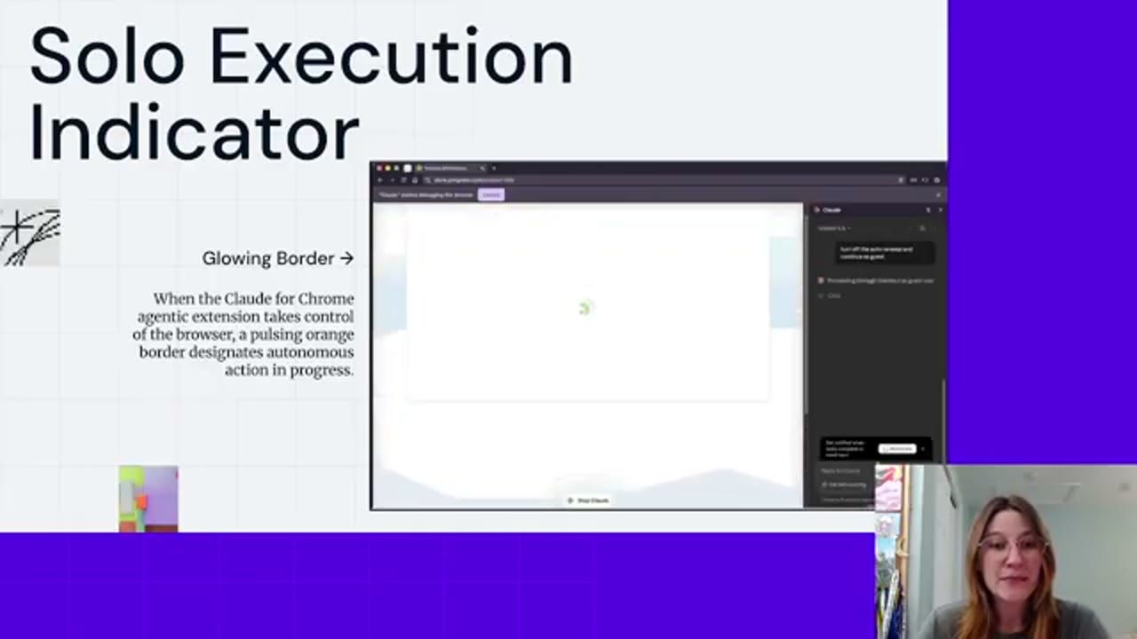 Slide Solo Execution Indicator với viền phát sáng khi Claude for Chrome điều khiển browser
