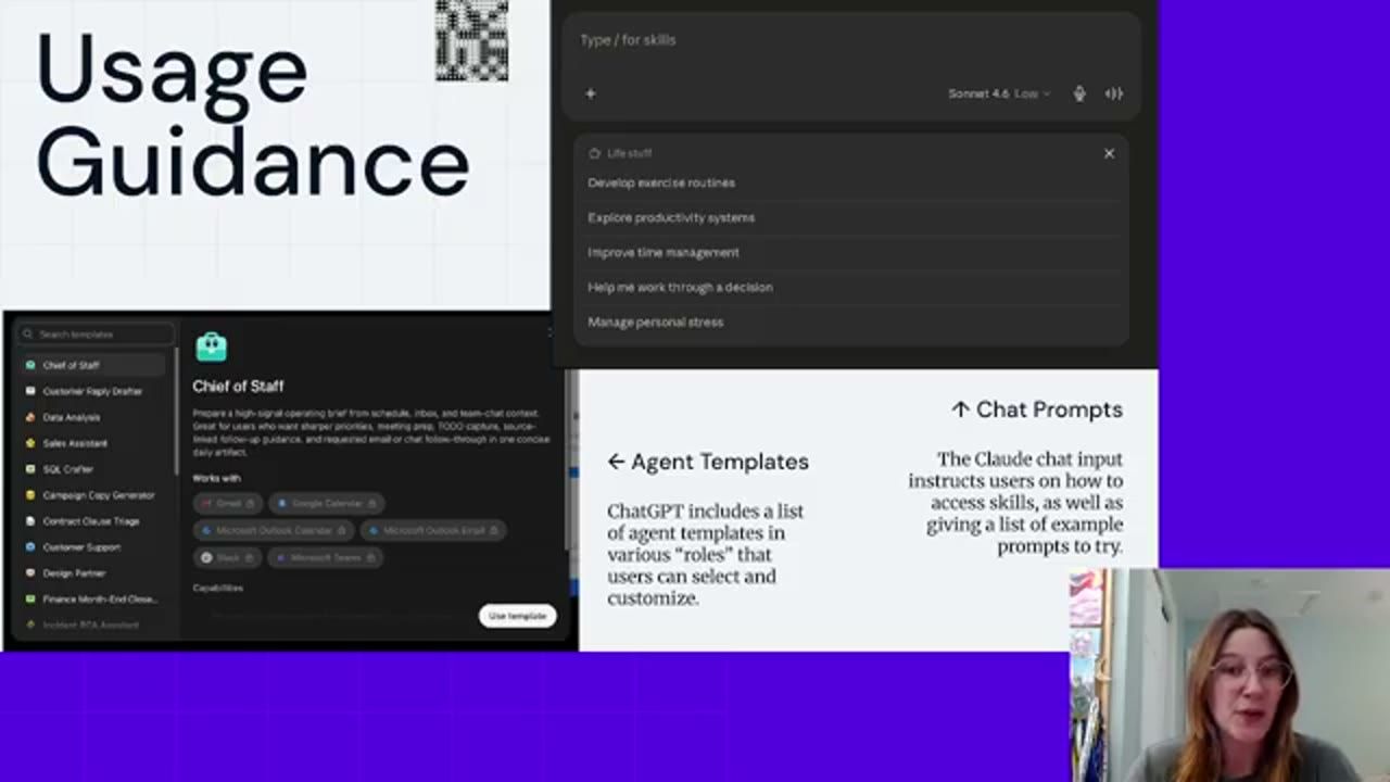 Slide Usage Guidance với agent templates của ChatGPT và chat prompts của Claude
