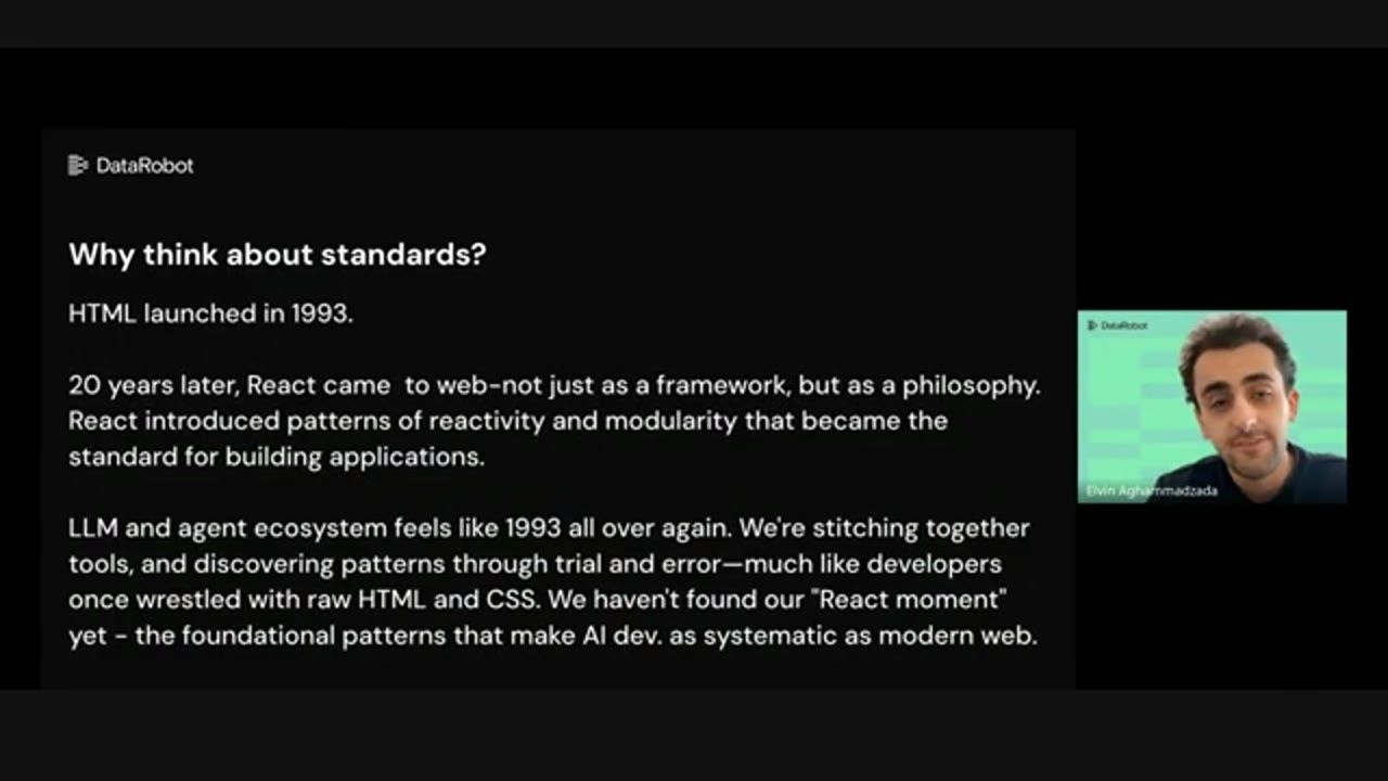 Slide Why think about standards với HTML 1993 và React