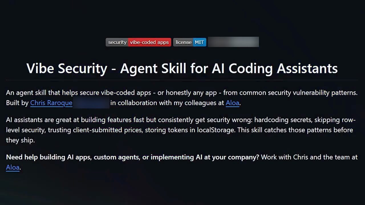 README của Vibe Security: Agent Skill for AI Coding Assistants