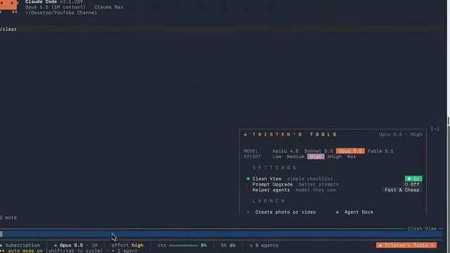 Panel Tristen's Tools mở trong Claude Code