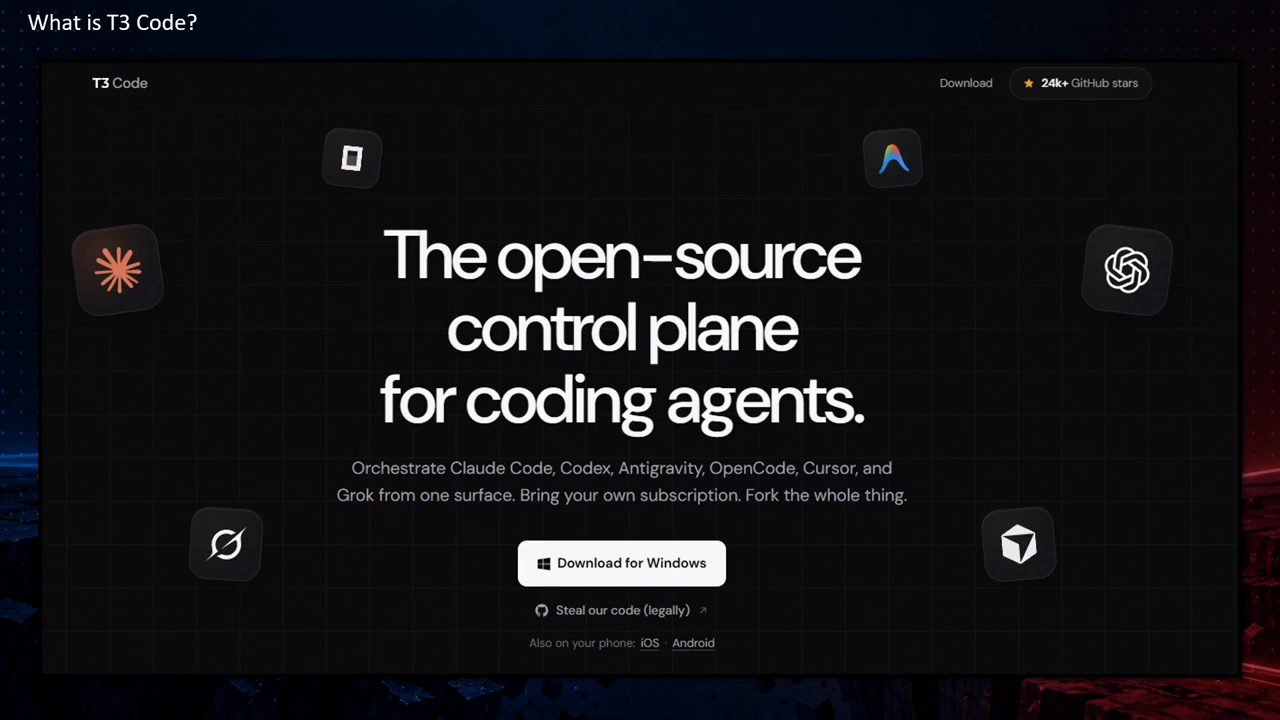 Trang chủ t3.codes: The open-source control plane for coding agents