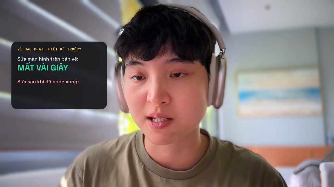 Tam nói trước camera, thẻ chú thích Vì sao phải thiết kế trước, sửa màn hình trên bản vẽ mất vài giây