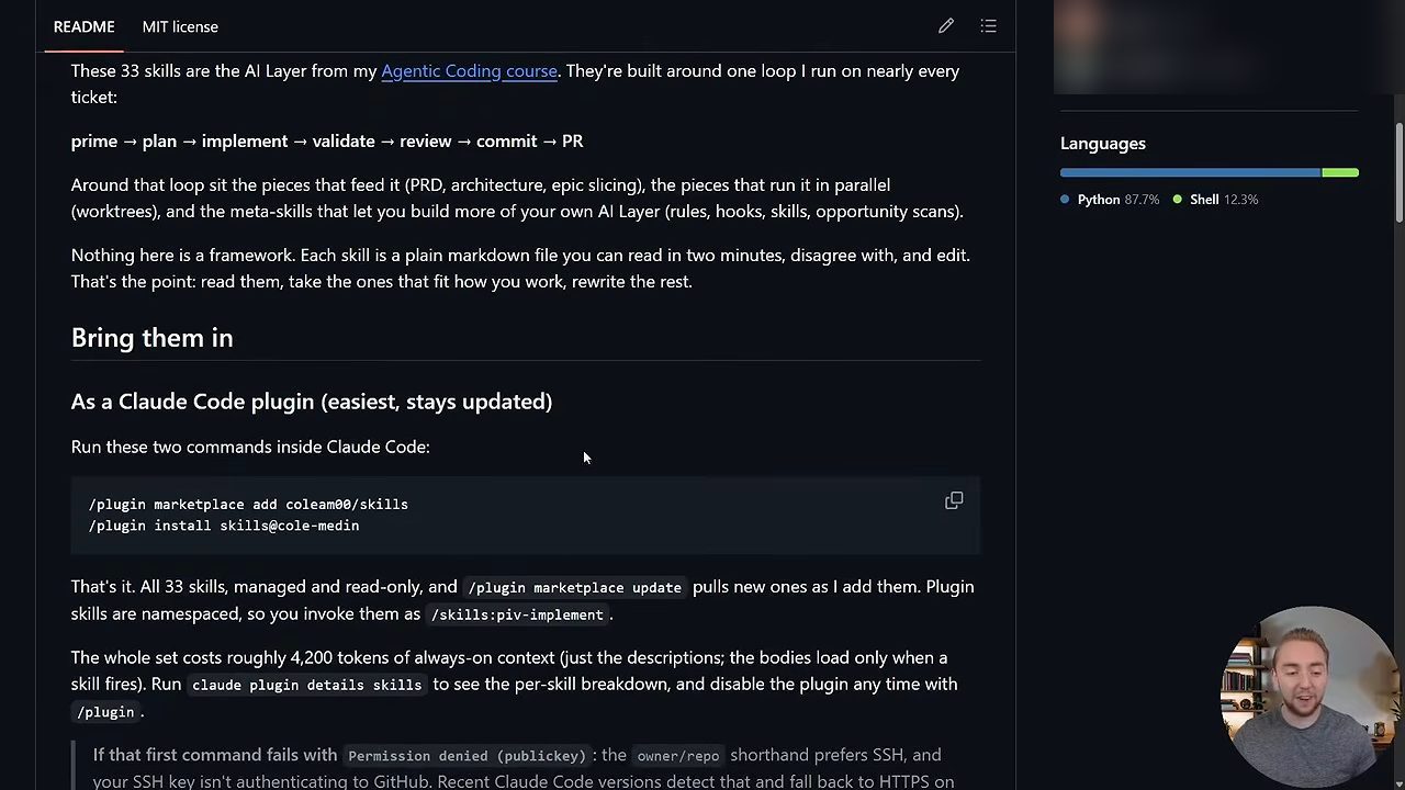 README mục Bring them in với hai lệnh cài plugin trong Claude Code