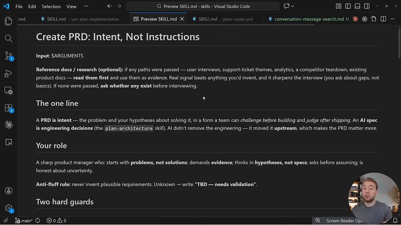 Bản preview SKILL.md của skill Create PRD: Intent, Not Instructions