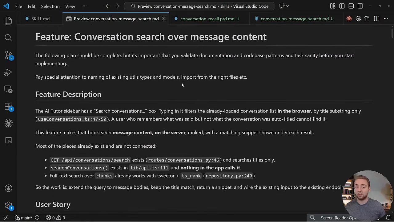 Plan mẫu: Feature Conversation search over message content