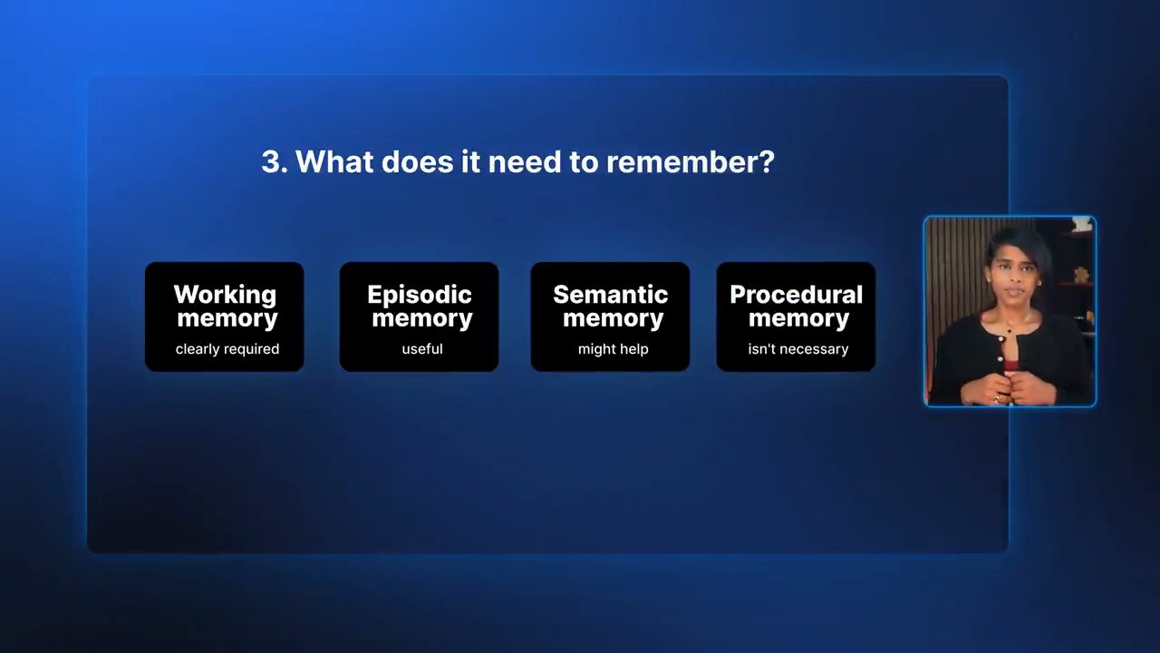 Slide What does it need to remember với bốn ô memory và đánh giá cho từng loại