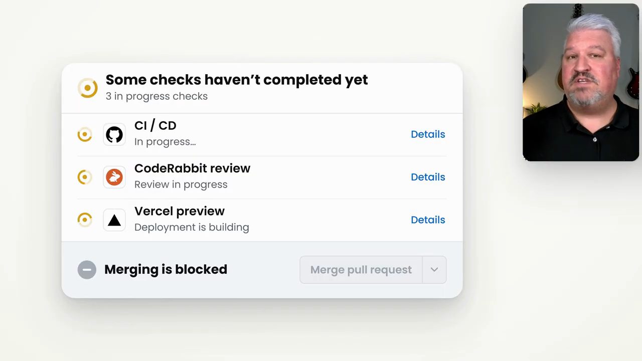 Hộp trạng thái GitHub: một số check chưa xong, merge bị chặn
