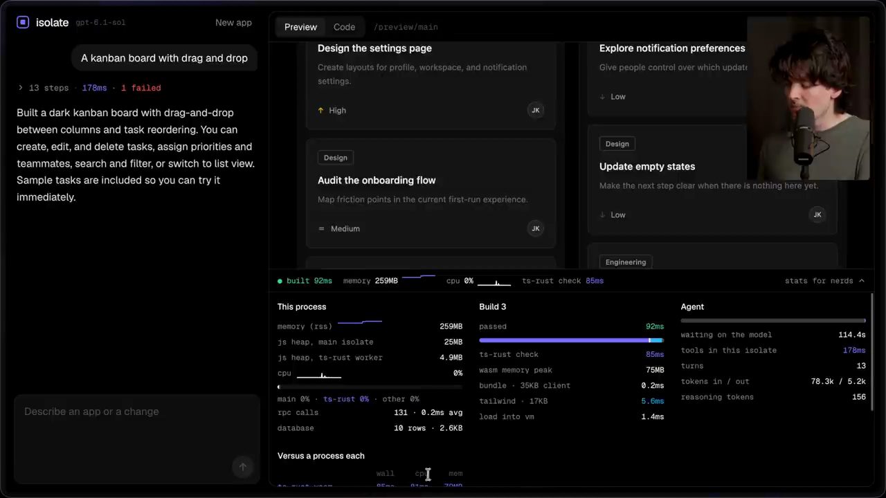 App isolate: yêu cầu A kanban board with drag and drop, bảng kanban và bảng số liệu stats for nerds