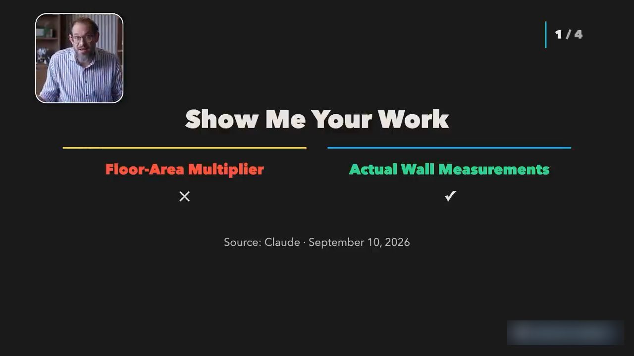 Slide Show Me Your Work: Floor-Area Multiplier gạch chéo, Actual Wall Measurements đánh dấu đúng