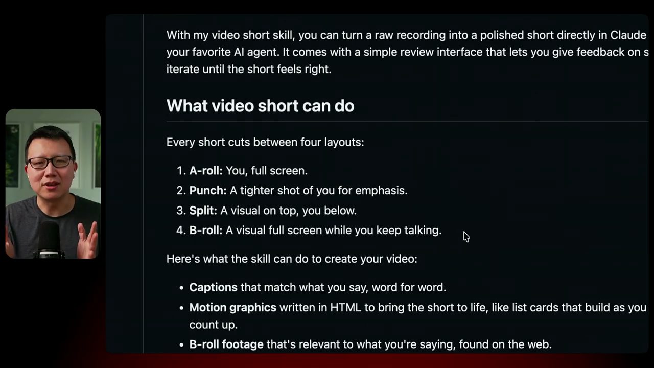 README mục What video short can do: bốn layout và danh sách khả năng