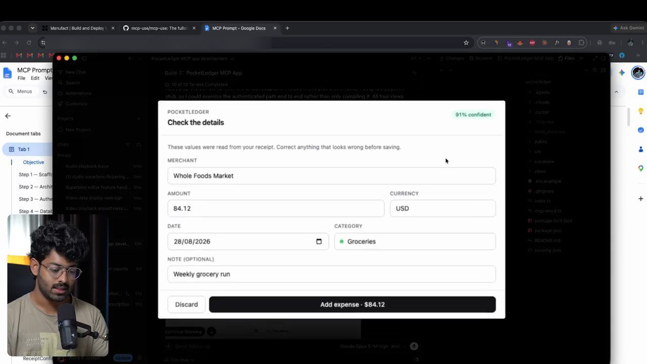 Widget Check the details của PocketLedger với các trường đã đọc từ hoá đơn