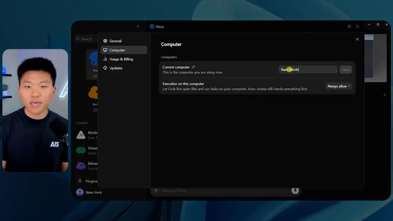 Settings, mục Computer với Execution on this computer đặt Always allow