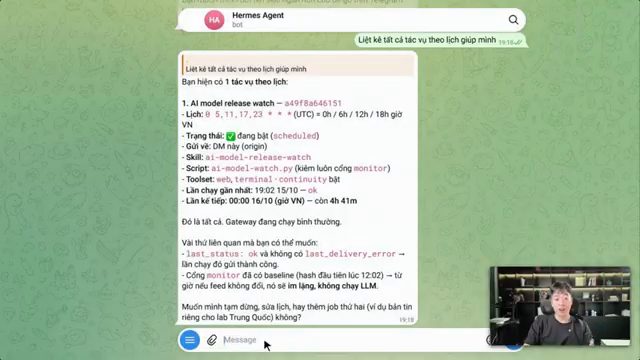 Tin nhắn Telegram liệt kê một tác vụ theo lịch AI model release watch