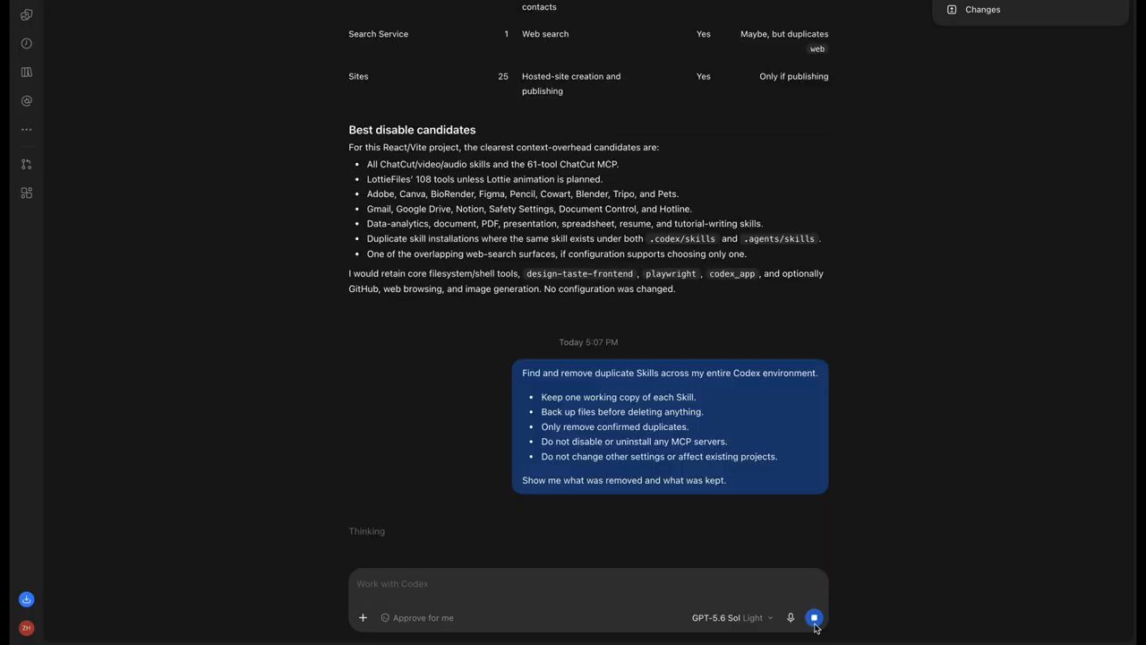 Báo cáo Best disable candidates của Codex và prompt tìm, xoá skill trùng