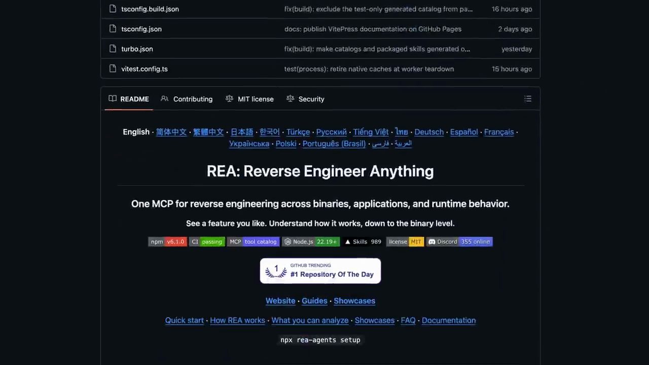 README của repo REA trên GitHub với tiêu đề REA: Reverse Engineer Anything