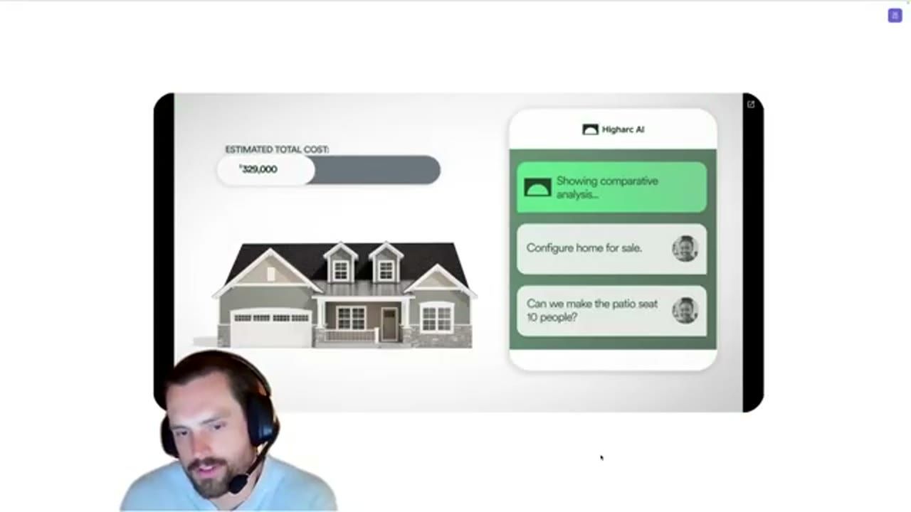 Demo Higharc AI hiển thị ước tính tổng chi phí và các yêu cầu cấu hình ngôi nhà
