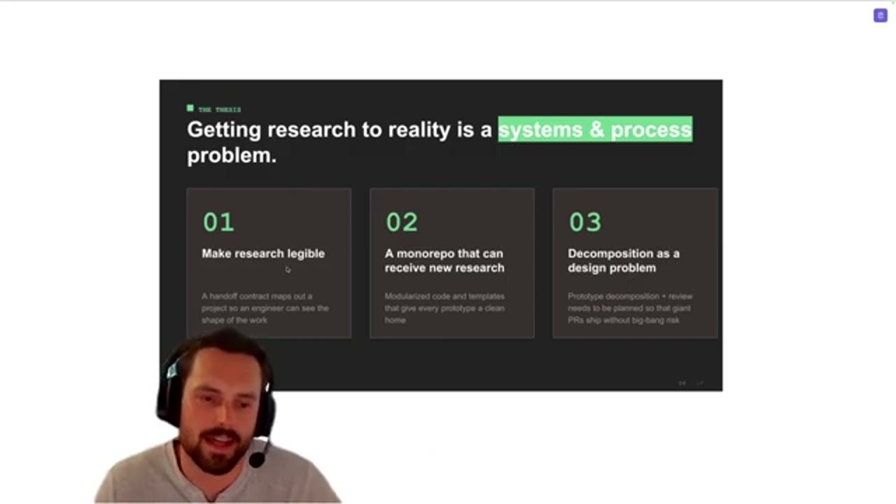 Slide Getting research to reality is a systems and process problem với ba mục 01, 02, 03