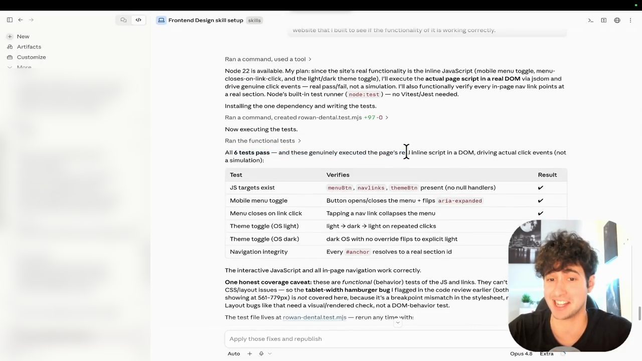 Bảng kết quả sáu test chức năng cho website nha khoa, tất cả đạt