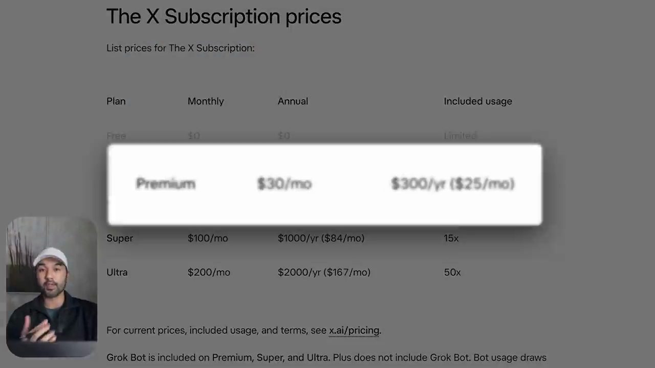 Bảng giá The X Subscription, dòng Premium được làm nổi: 30 đô mỗi tháng, 300 đô mỗi năm