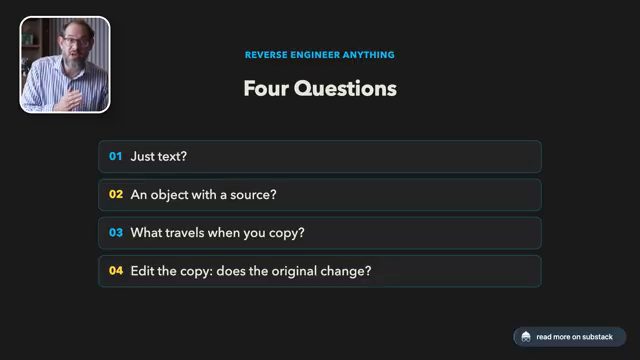 Slide Four Questions: Just text, An object with a source, What travels when you copy, Edit the copy
