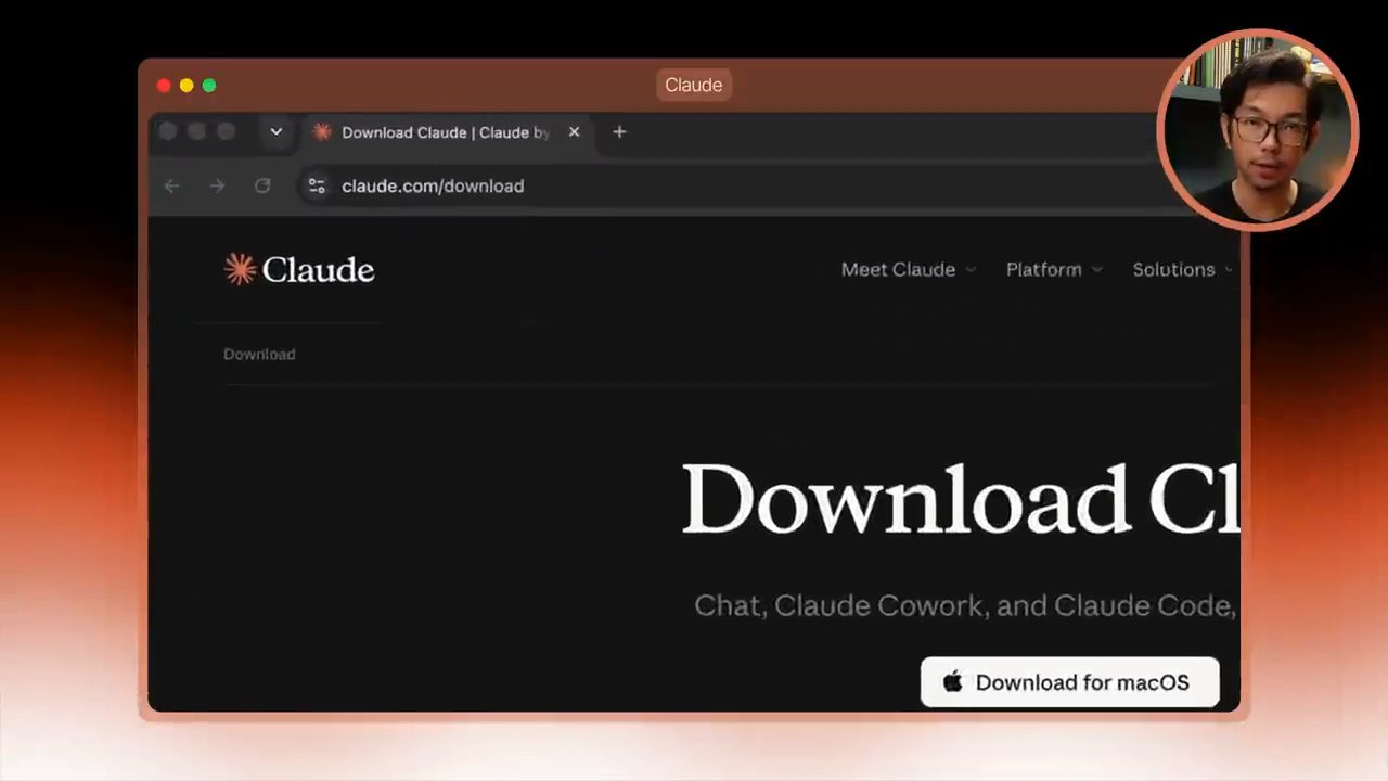 Trình duyệt mở trang claude.com/download với nút Download for macOS