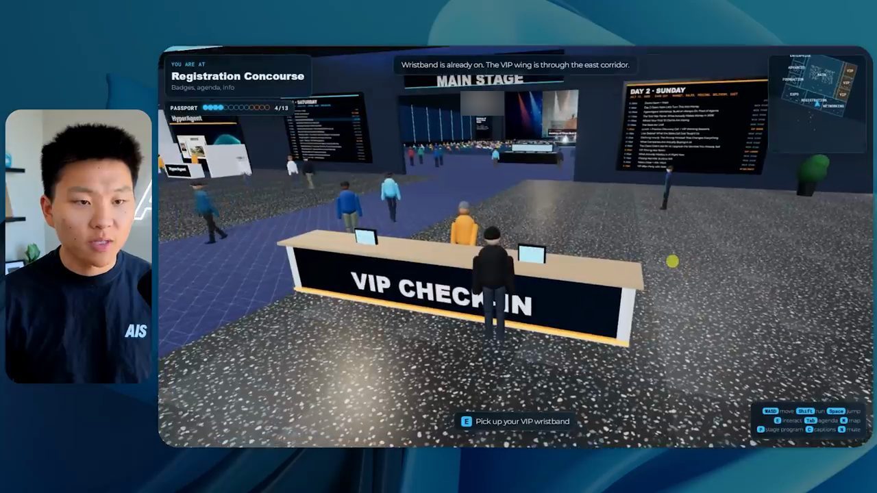 Quầy VIP Check-in trong sảnh Registration Concourse của bản High, có bảng lịch Day 2 và lối vào main stage