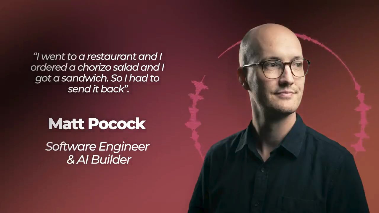 Thẻ trích dẫn Matt Pocock, Software Engineer và AI Builder, về đĩa salad chorizo