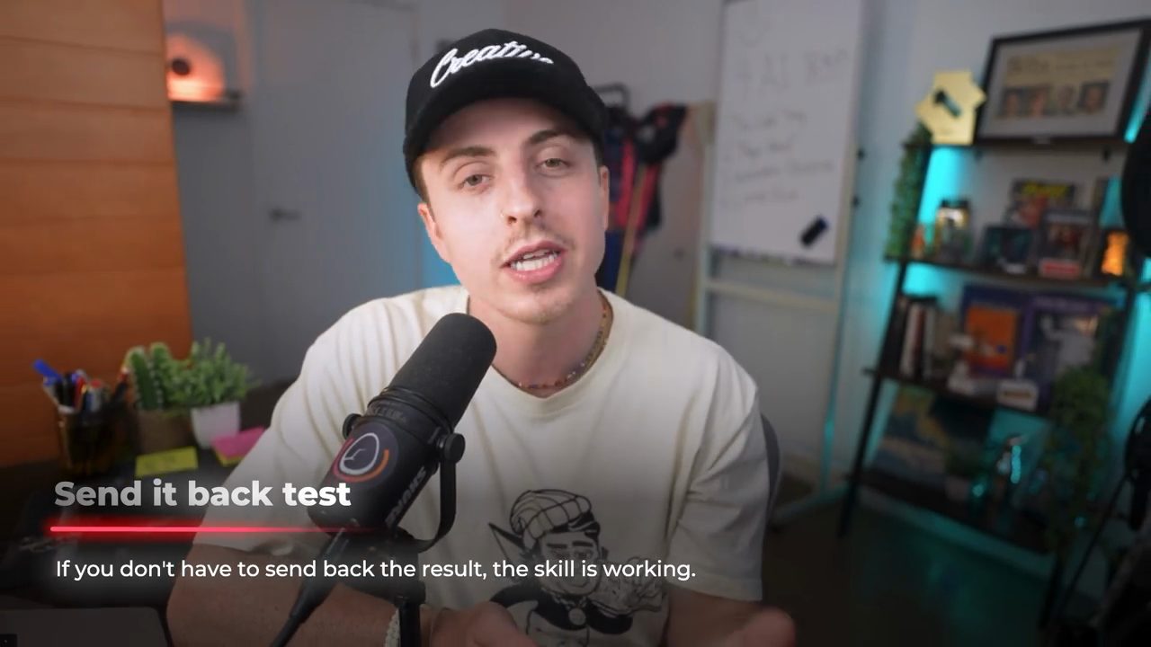 Austin nói trước camera, chú thích Send it back test: If you don't have to send back the result, the skill is working