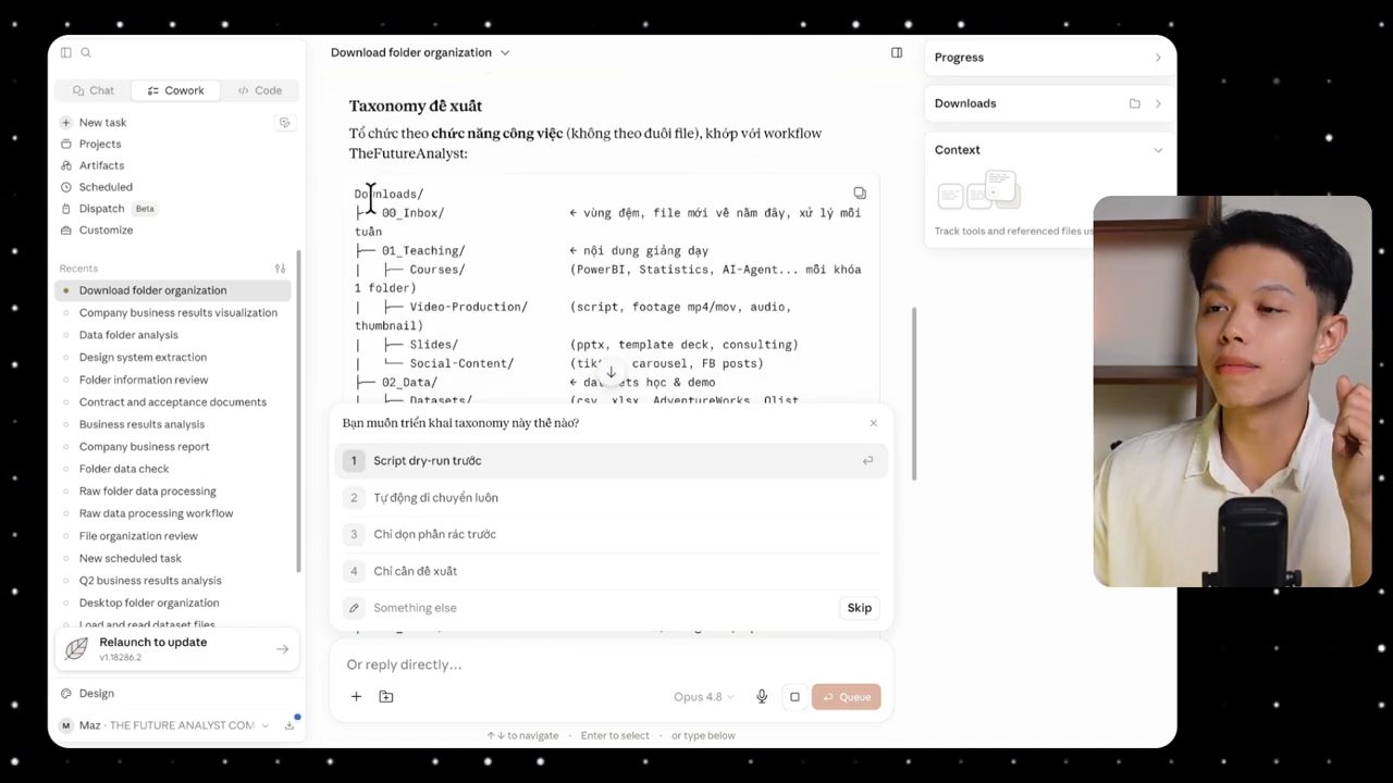 Task Download folder organization với cây thư mục đề xuất và bốn lựa chọn triển khai