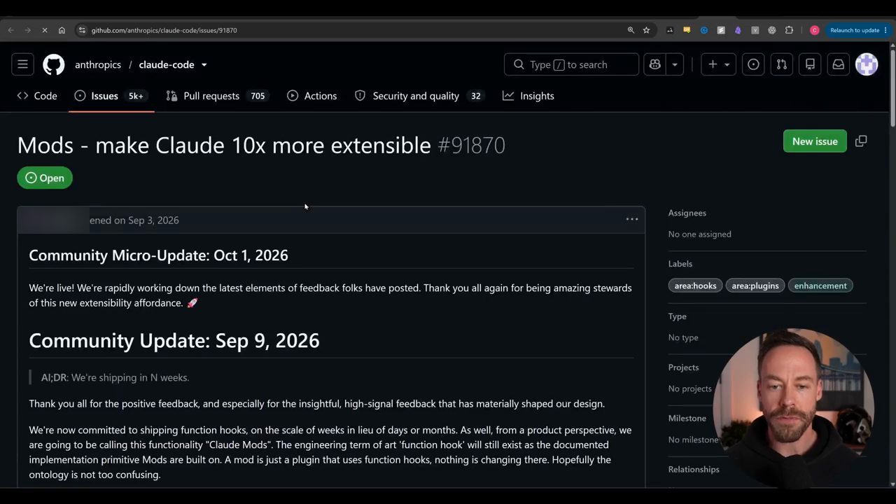 GitHub issue Mods - make Claude 10x more extensible trong repo anthropics/claude-code