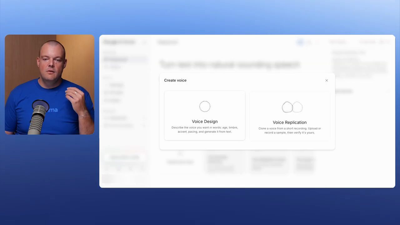 Hộp thoại Create voice trong Google AI Studio với hai ô Voice Design và Voice Replication