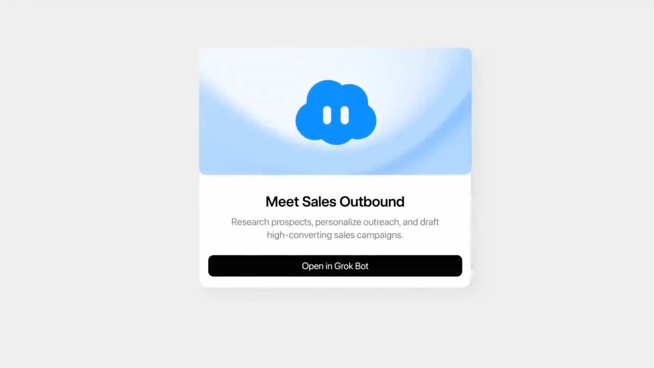 Thẻ template Meet Sales Outbound với nút Open in Grok Bot