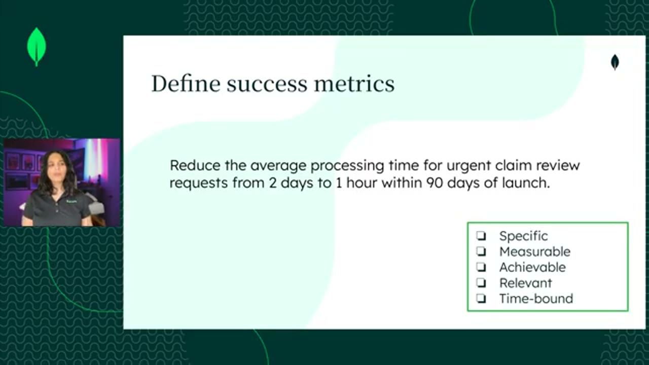 Slide Define success metrics với checklist SMART