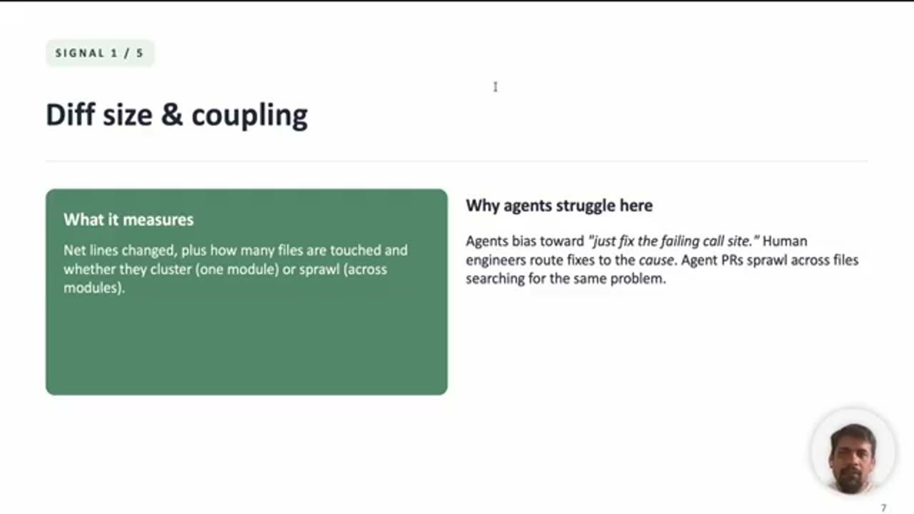 Slide Signal 1/5 Diff size and coupling: what it measures, why agents struggle here