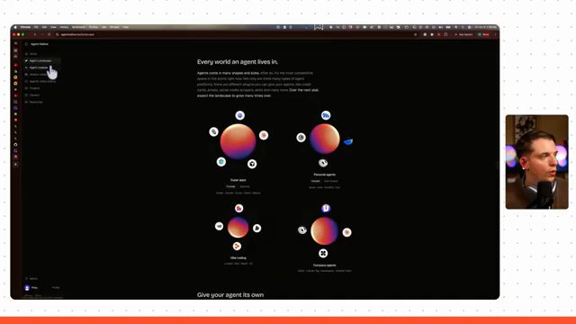 Trang Agent Landscape trên agentnative.inc với các nhóm super apps, personal agents, vibe coding và company agents