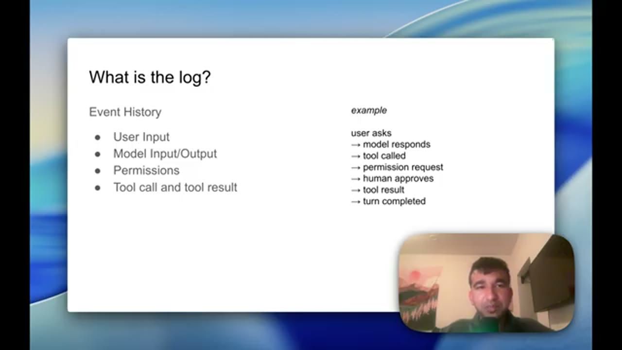 Slide What is the log? liệt kê Event History và một chuỗi sự kiện ví dụ