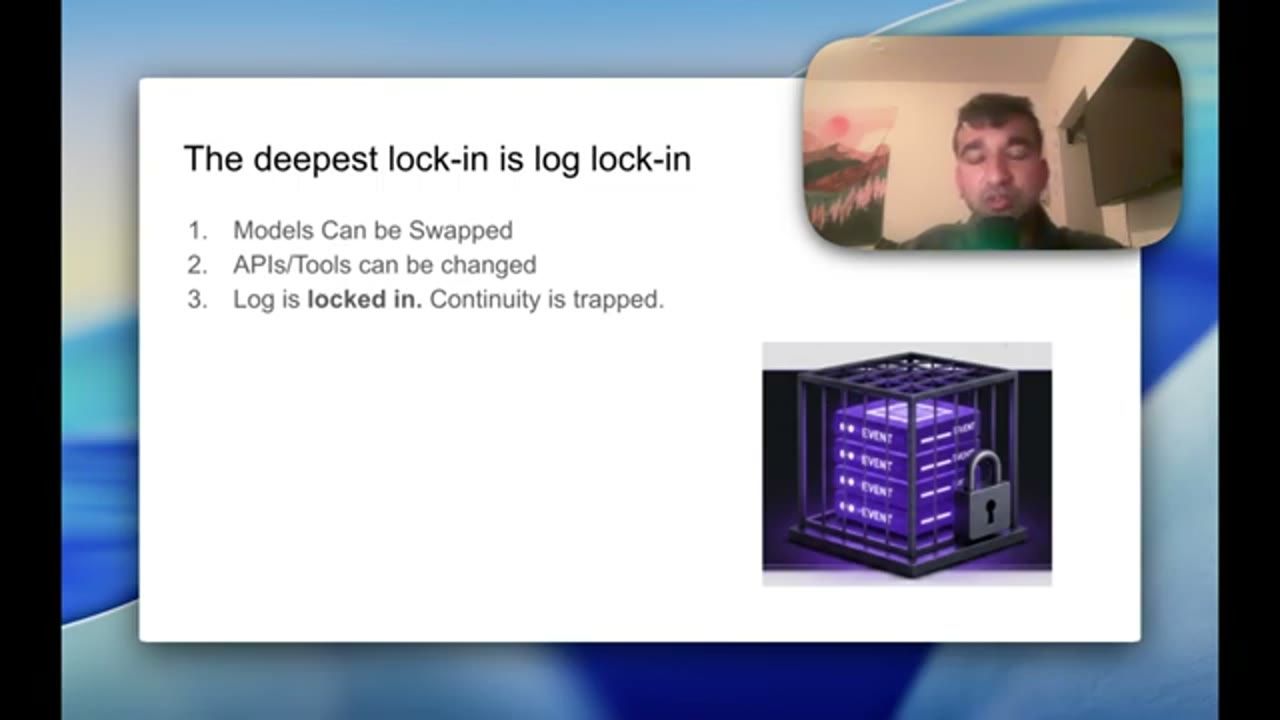 Slide The deepest lock-in is log lock-in, hình một khối event bị nhốt trong lồng có khoá
