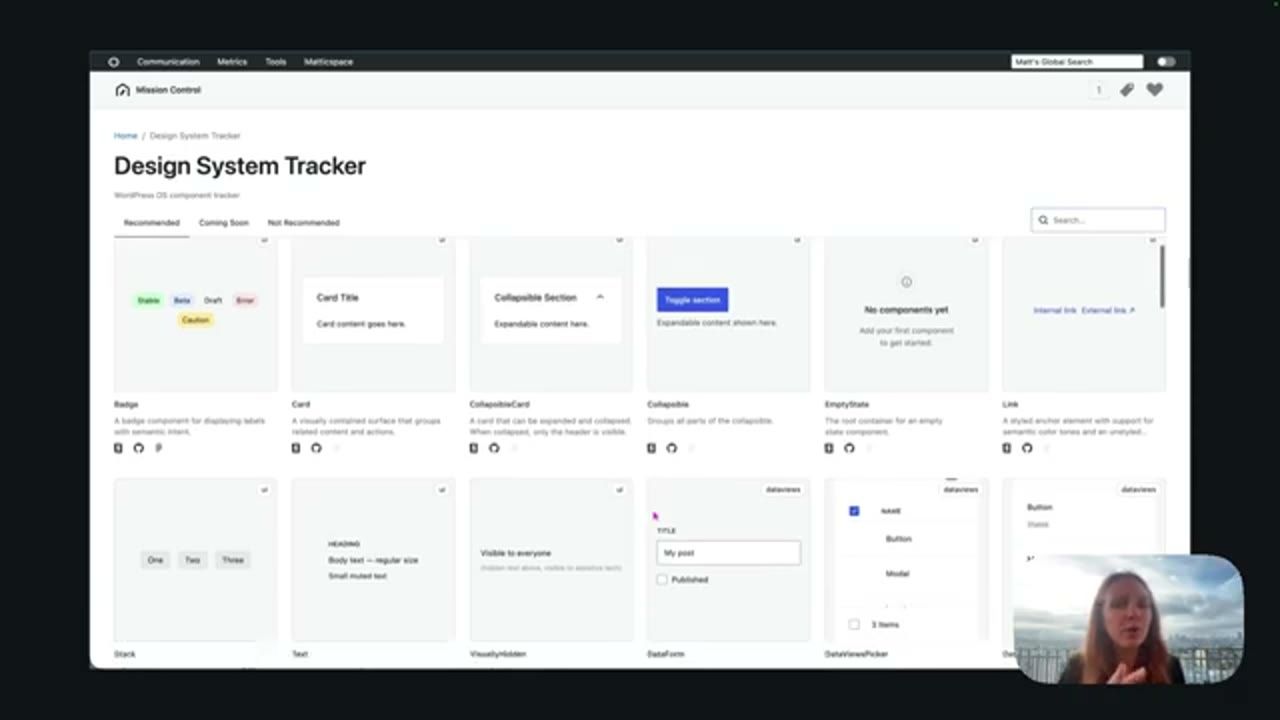 Giao diện Design System Tracker với lưới component